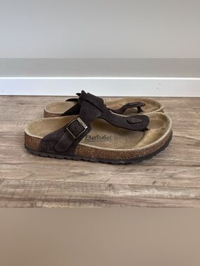 Betula by Birkenstock "Gizeh" thong sandals in brown earthy comfort cork leather